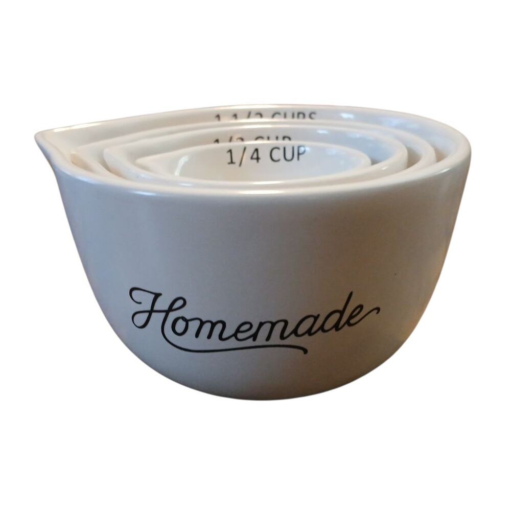 Vtg Hearth & Hand‎ Magnolia Homemade White Stoneware 4 Measuring Cups RARE